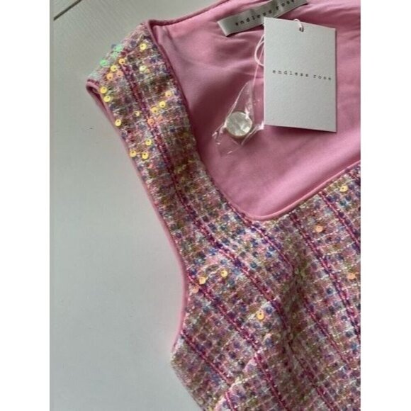 NWT Authentic Endless Rose Sequin Tweed Mini Dress With Pearlescent Buttons - Picture 7 of 13